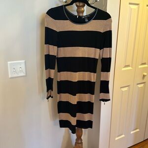 INC Tan and Black Stripe Sweater Dress